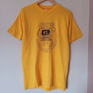 Vintage Men's Single Stitch Tee T-shirt Yellow Computer Graphic Geek IT Sz Large